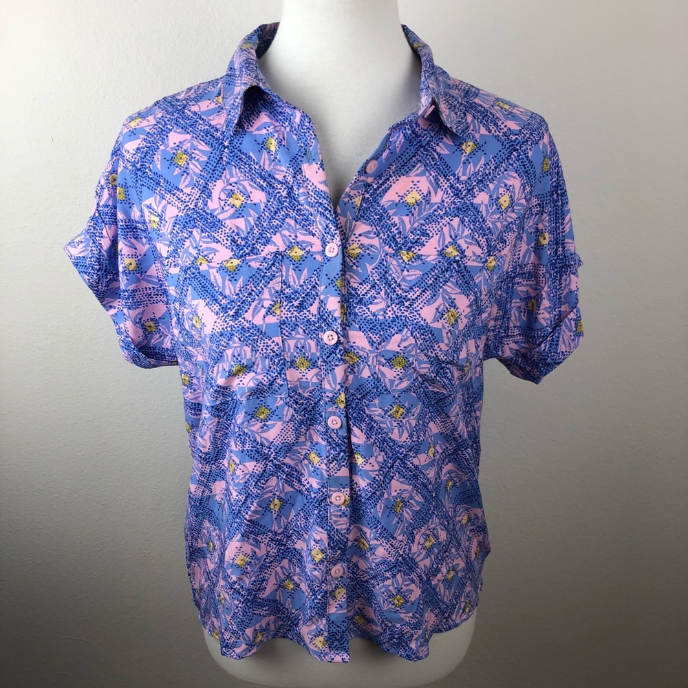LuLaRoe Amy Button Down Top Size XXS Purple Print